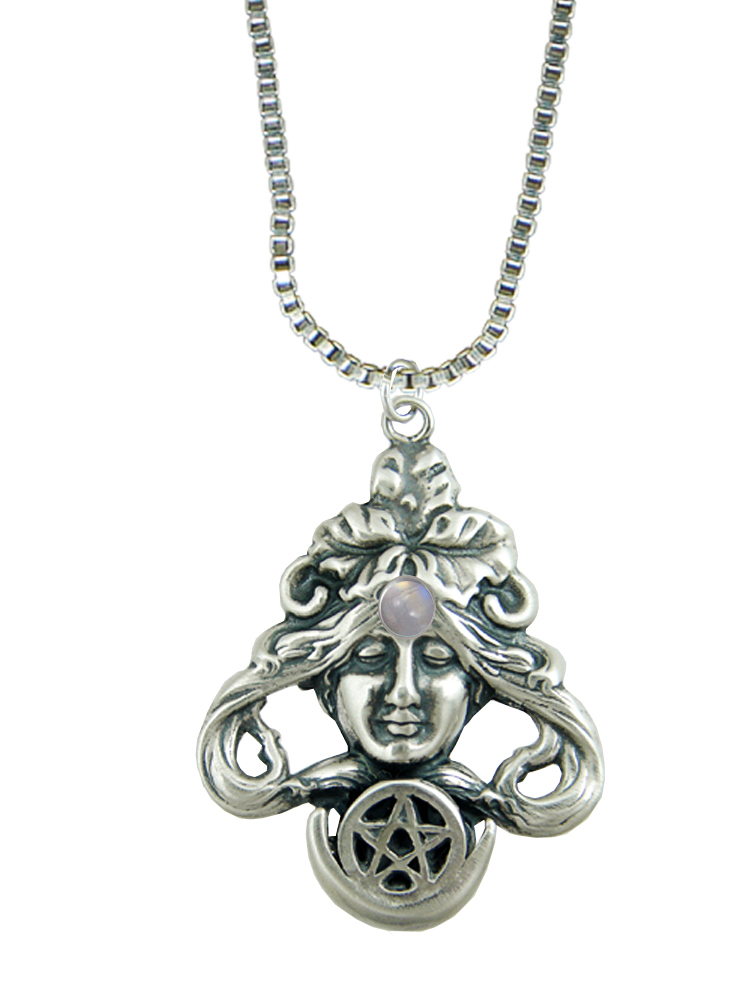 Sterling Silver First Goddess Pendant With Rainbow Moonstone